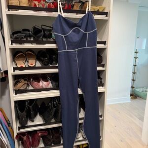 WeWoreWhat Navy Jumpsuit with White Trim